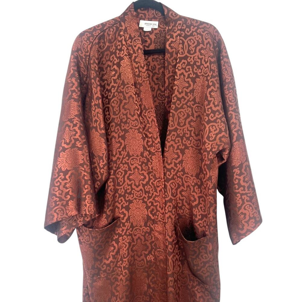 Dragon Silk Pure 100% Long Robe Kimono M-L  Women's Luxury Jacket Duster Rust - Picture 6 of 6